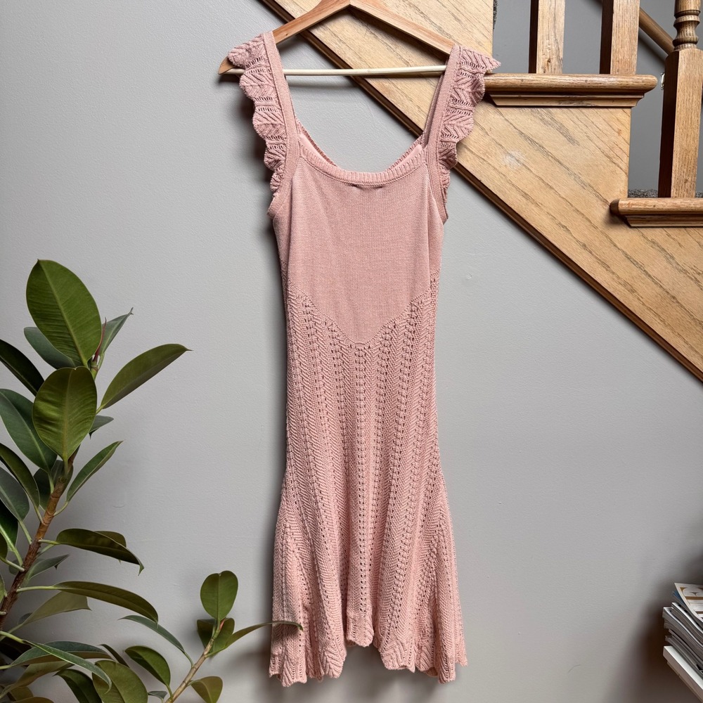 NWT Womens Boho Crochet Fit Flare Dress Y2K Cotton Scalloped Coquette Cottage M - Picture 4 of 9